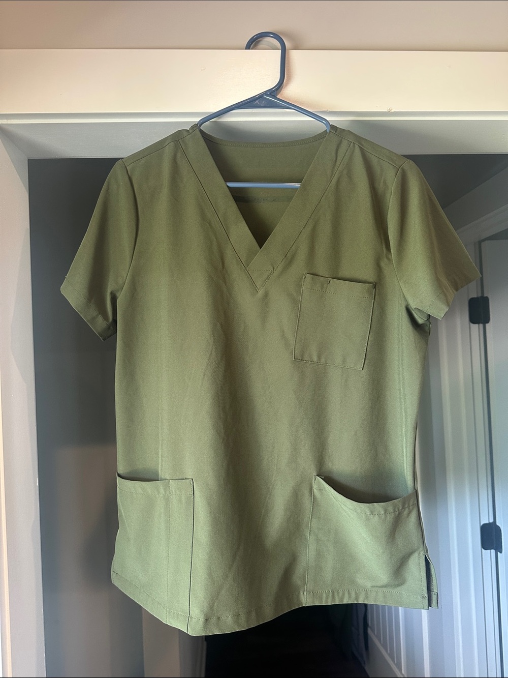 Women's Olive Green V-Neck Scrub Top and Bottom Scrub Set